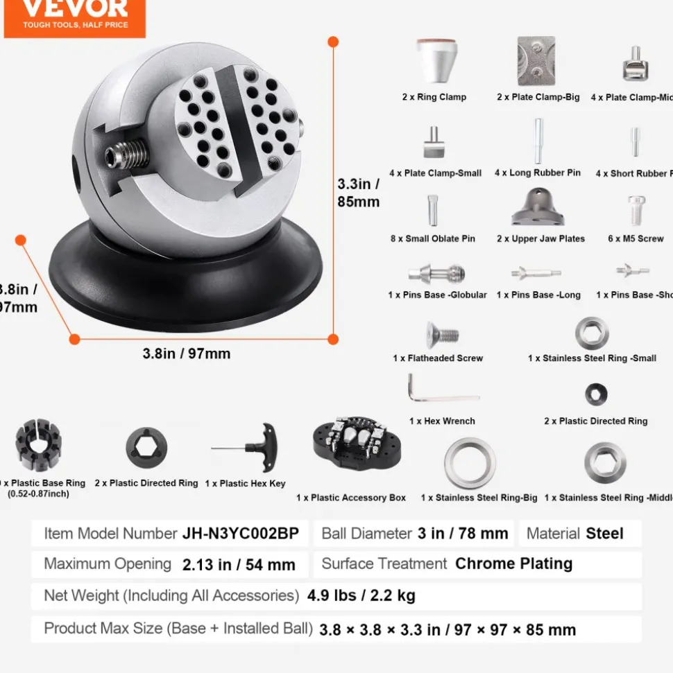 VEVOR Ball Vise, 3" Engraving Setting Tool, 360° Rotation Engraving Block Vise, 70 PCS Attachment Jewelry Engraving Block Tools Standard Block for Gemstone Inlay and Small-Scale Engraving