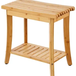 VEVOR Bamboo Shower Bench, 19.1 x 11.3 x 18.3 in, Waterproof Shower Stool Chair with Storage Shelf, 330lbs Load Capacity Spa Bath Seat Organizer, for Adults Seniors Women Elderly Indoor Outdoor