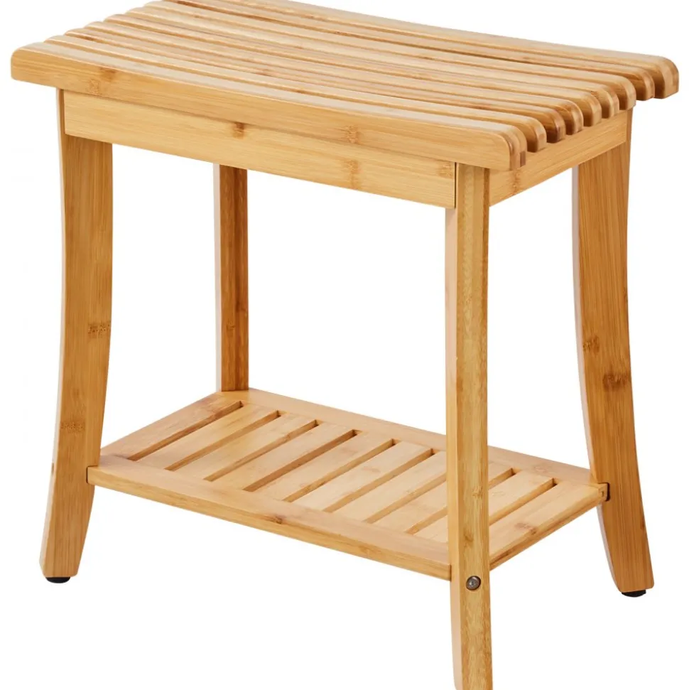 VEVOR Bamboo Shower Bench, 19.1 x 11.3 x 18.3 in, Waterproof Shower Stool Chair with Storage Shelf, 330lbs Load Capacity Spa Bath Seat Organizer, for Adults Seniors Women Elderly Indoor Outdoor