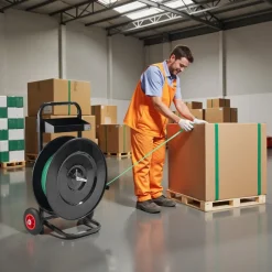 VEVOR Banding Strapping Cart, Fit for PET/PP/Polyester Strapping Coils with 8 or 16 in Core Size, Heavy Duty Strapping Dispenser Equipped with Upgrade Brake System, Built-in Spacious Tray for Tools