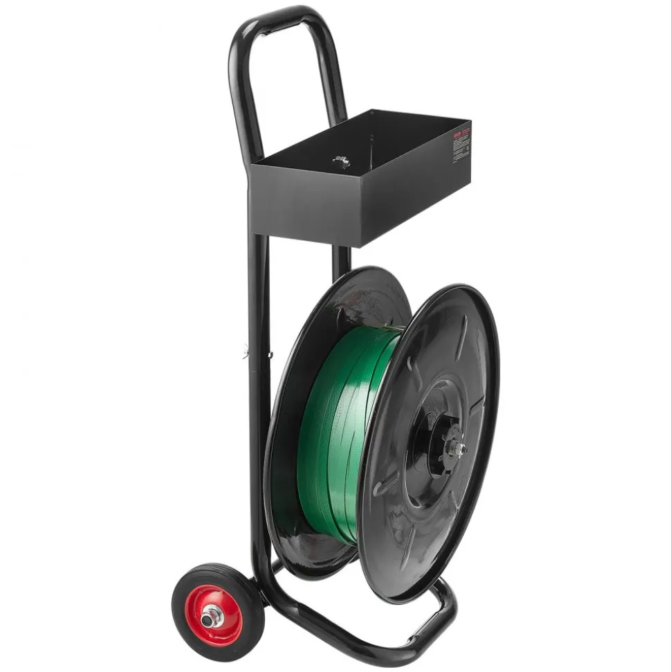 VEVOR Banding Strapping Cart, Fit for PET / PP / Polyester Strapping Coils with 8 inches Core Size, Heavy Duty Strapping Dispenser Equipped with Upgrade Brake System, Built-in Spacious Tray for Tools