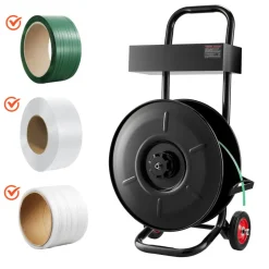 VEVOR Banding Strapping Cart, Fit for PET / PP / Polyester Strapping Coils with 8 inches Core Size, Heavy Duty Strapping Dispenser Equipped with Upgrade Brake System, Built-in Spacious Tray for Tools