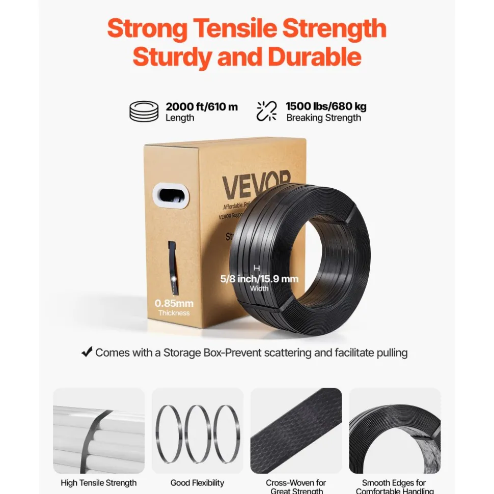 VEVOR Banding Strapping Kit, Heavy Duty Banding Sealer Tool with 2000 ft PET Band, 600 Metal Seals, 200 Corner Protectors, Plastic Pallet Packaging Strapping Kit for Warehouse, Transportation, Home