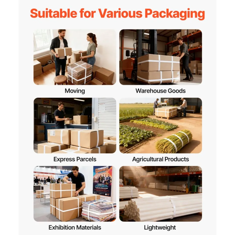 VEVOR Banding Strapping Kit, Heavy Duty Banding Sealer Tool with 330 ft Length PP Band, 100 Metal Seals, Plastic Manual Pallet Packaging Strapping Kit for Warehouse/Shipping/Moving/Home, Orange