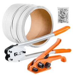 VEVOR Banding Strapping Kit, Heavy Duty Banding Sealer Tool with 330 ft Length PP Band, 100 Metal Seals, Plastic Manual Pallet Packaging Strapping Kit for Warehouse/Shipping/Moving/Home, Orange