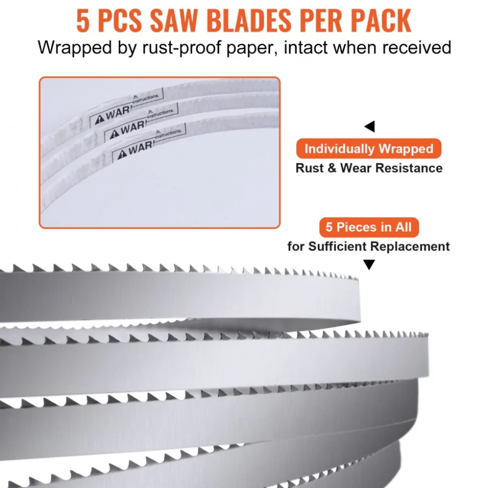 VEVOR Band Saw Blade, 65x0.63x0.02 inch, 5 PCS/Pack Meat Bandsaw Blades for Replacement, Carbon Steel Blade, Meat Cutting Blade Wrapped by Rust-Proof Paper, Fit for Commercial Bone Saw Machines