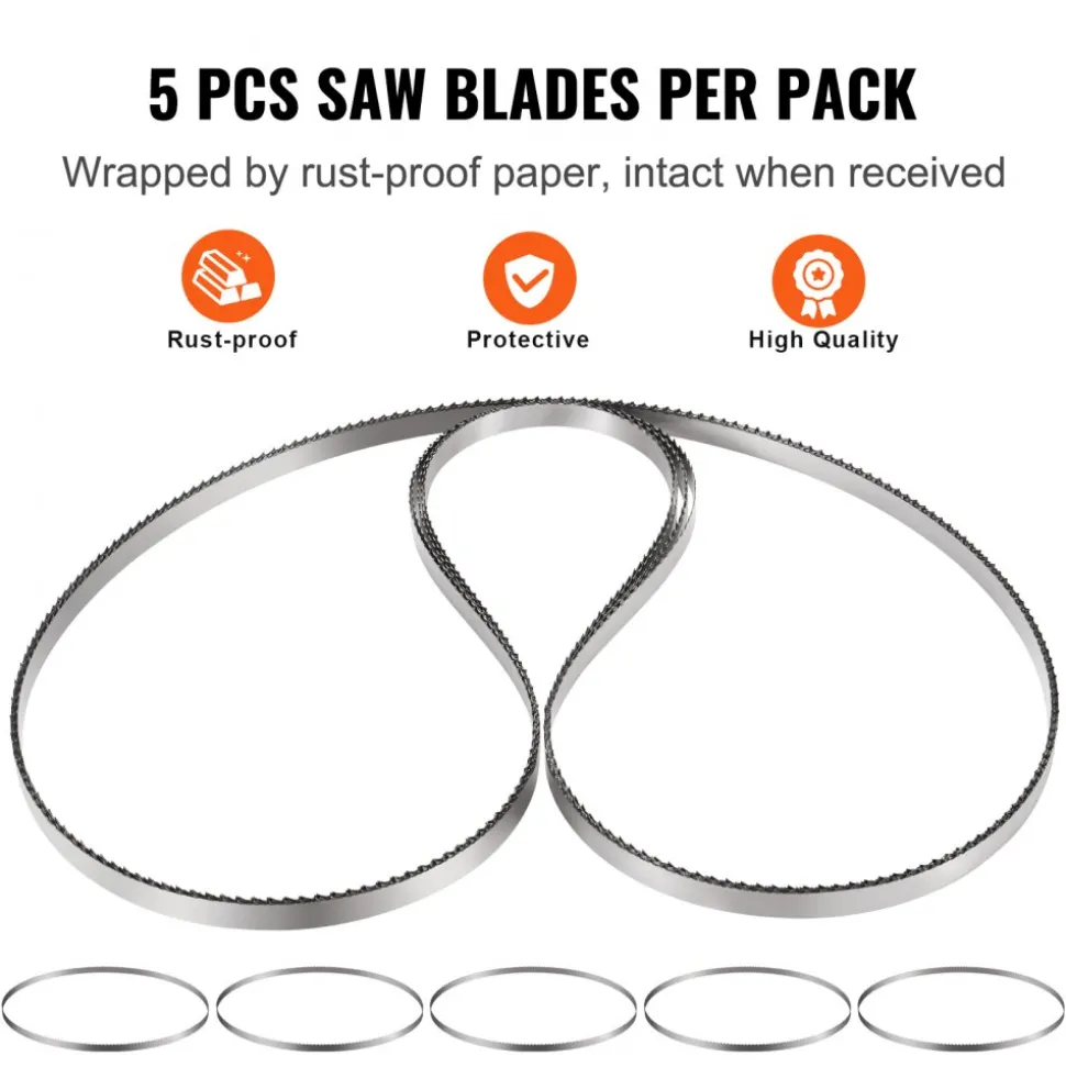 VEVOR Band Saw Blade, 83.5x0.63x0.02 inch, 5 PCS/Pack Meat Bandsaw Blades for Replacement, Carbon Steel Blade, Meat Cutting Blade Wrapped by Rust-Proof Paper, Fit for Commercial Bone Saw Machines