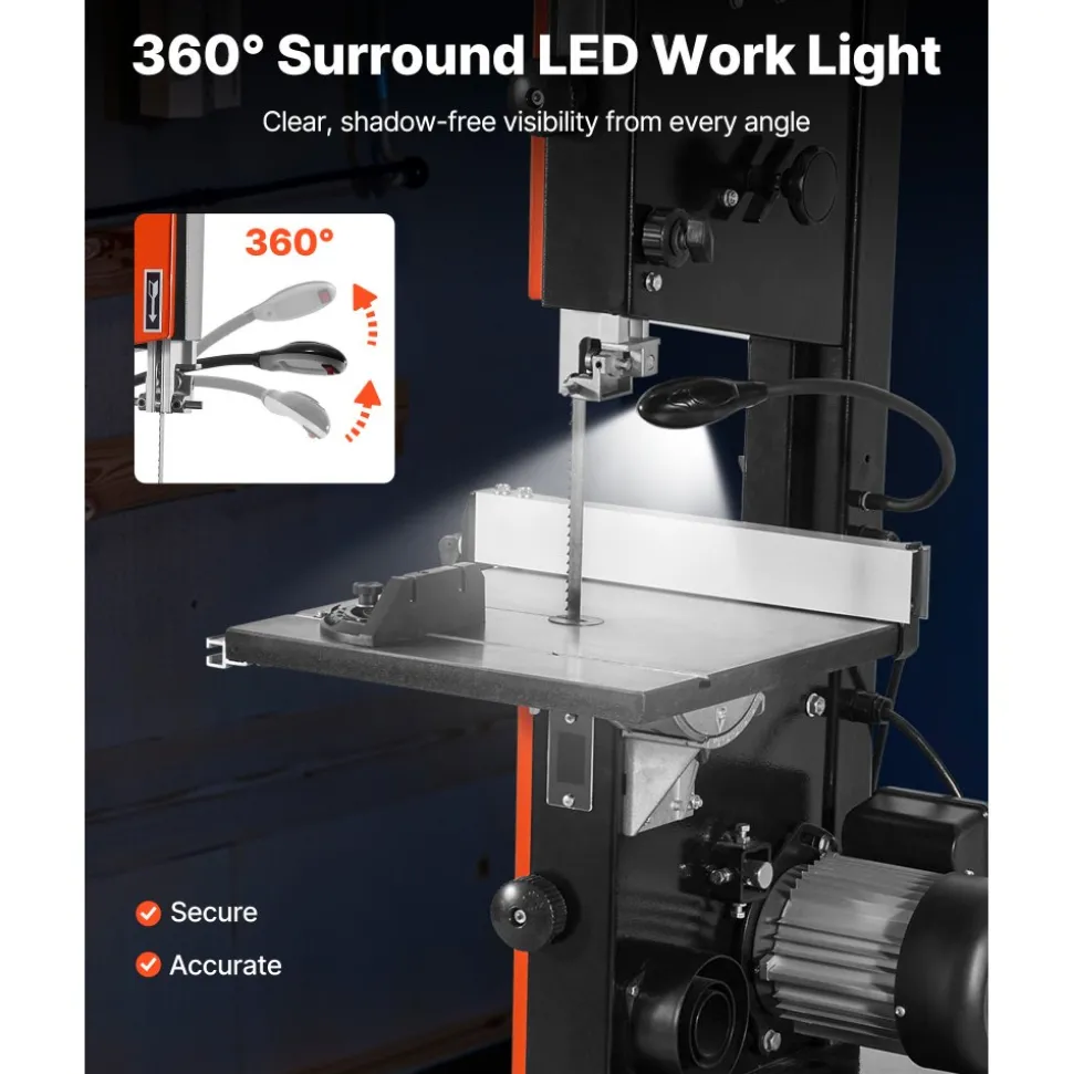 VEVOR Band Saw, 10-Inch, Two-Speed Benchtop Bandsaw with 373W 1/2 HP Motor, 6 in Max Cutting Height, 13.2 x 13.4 in Cast Iron Table, with 360° Work Light, Miter Gauge, Fence, Band Saw for Woodworking