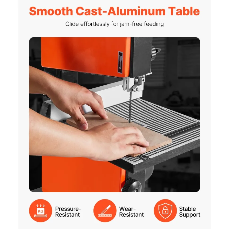 VEVOR Band Saw, 9-Inch, Woodworking Benchtop Bandsaw with 1/2 HP Motor, 3.5-Inch Max Cutting Height, 11.8 x 11.8 in Cast Aluminum Table, 0-45° Tilting Range, with Miter Gauge, Fence, for Woodworking