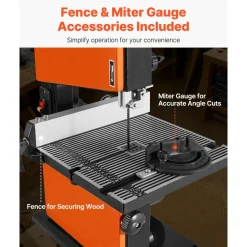 VEVOR Band Saw, 9-Inch, Woodworking Benchtop Bandsaw with 1/2 HP Motor, 3.5-Inch Max Cutting Height, 11.8 x 11.8 in Cast Aluminum Table, 0-45° Tilting Range, with Miter Gauge, Fence, for Woodworking