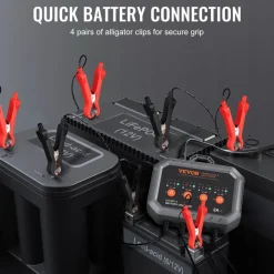 VEVOR 4-Bank Smart Battery Charger, 8A Total, 2A per Bank, for 6V/12V LiFePO4 and Lead-Acid AGM/Gel/SLA Batteries up to 40Ah, Automatic Charger Maintainer for Motorcycle, ATV and Lawn Mower