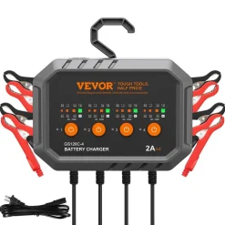 VEVOR 4-Bank Smart Battery Charger, 8A Total, 2A per Bank, for 6V/12V LiFePO4 and Lead-Acid AGM/Gel/SLA Batteries up to 40Ah, Automatic Charger Maintainer for Motorcycle, ATV and Lawn Mower