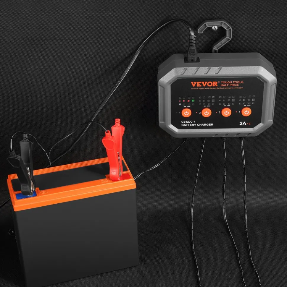 VEVOR 4-Bank Smart Battery Charger, 8A Total, 2A per Bank, for 6V/12V LiFePO4 and Lead-Acid AGM/Gel/SLA Batteries up to 40Ah, Automatic Charger Maintainer for Motorcycle, ATV and Lawn Mower