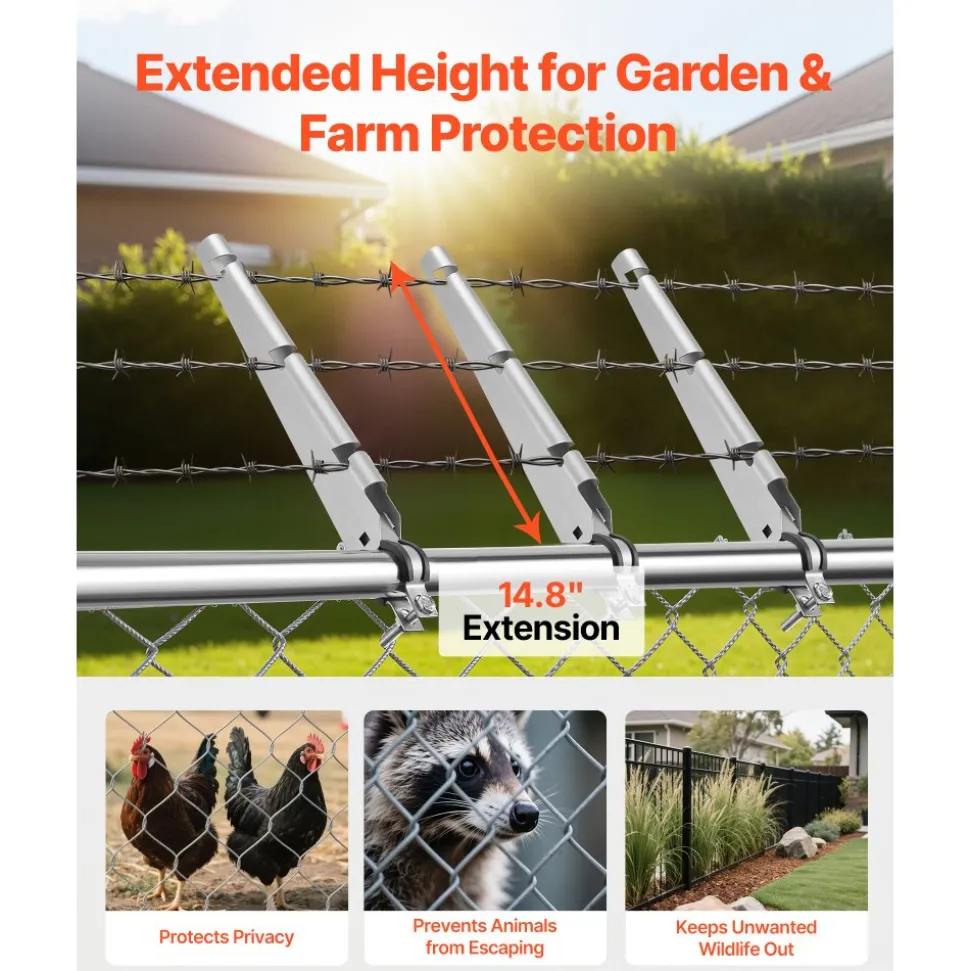 VEVOR Barbed Wire Arm, 10 Packs 14.8 in Fence Post Extender for 1.3" to 1.5" Chain Link Fences, U Bracket Design, Galvanized Steel Fence Height Extender, Protect Privacy and Prevent Pets Jumping Off