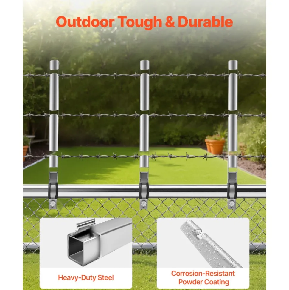 VEVOR Barbed Wire Arm, 10 Packs 14.8 in Fence Post Extender for 1.3" to 1.5" Chain Link Fences, U Bracket Design, Galvanized Steel Fence Height Extender, Protect Privacy and Prevent Pets Jumping Off