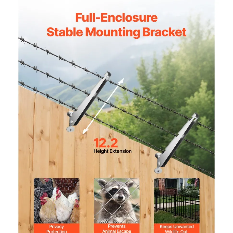 VEVOR Barbed Wire Arm, 10 Packs 12.2 in Fence Post Extender, Flat or Surface Mounted, Galvanized Steel Fence Height Extender, Protect Privacy and Prevent Pets Jumping Off, for Outdoor Wood Concrete Fences