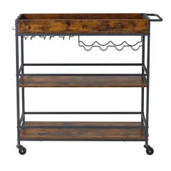 VEVOR Bar Cart, 3 Tiers Home Kitchen Serving Carts, Modern Rolling Utility Station on Wheels, Drink Beverage Trolley with Tempered Glass Shelves, Wine Rack, Glass Holder, for Living Dining Room, Gold