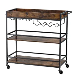 VEVOR Bar Cart, 3 Tiers Home Kitchen Serving Carts, Modern Rolling Utility Station on Wheels, Drink Beverage Trolley with Tempered Glass Shelves, Wine Rack, Glass Holder, for Living Dining Room, Gold