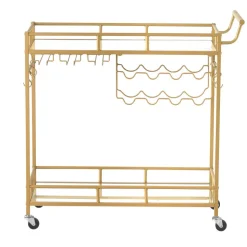 VEVOR Bar Cart, 3 Tiers Home Kitchen Serving Carts, Industrial Rolling Utility Station on Wheel, Mobile Drink Beverage Shelf with Wine Rack & Glass Holder, 26.77x14.17x32.68 in, Rustic Brown and Black