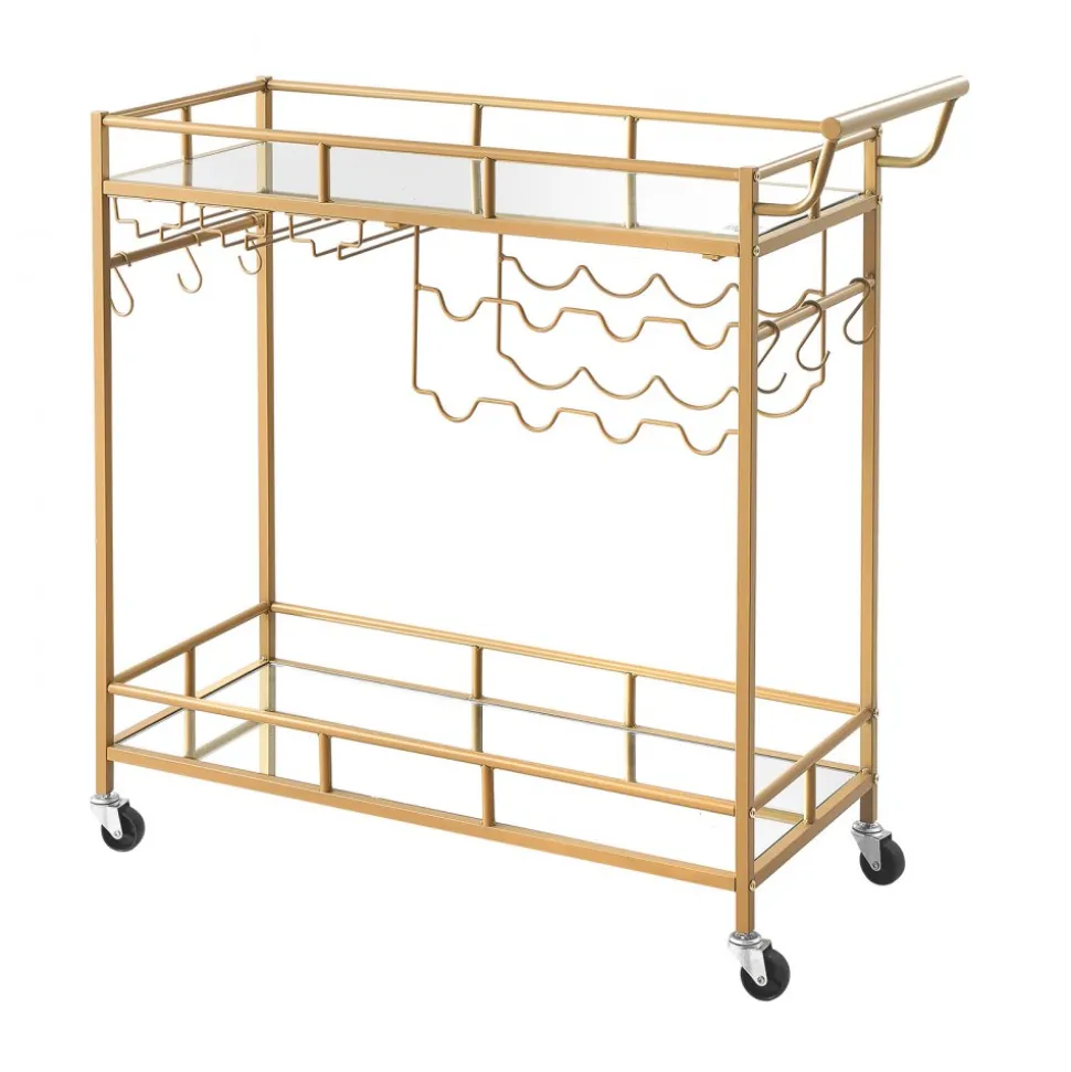 VEVOR Bar Cart, 3 Tiers Home Kitchen Serving Carts, Industrial Rolling Utility Station on Wheel, Mobile Drink Beverage Shelf with Wine Rack & Glass Holder, 26.77x14.17x32.68 in, Rustic Brown and Black