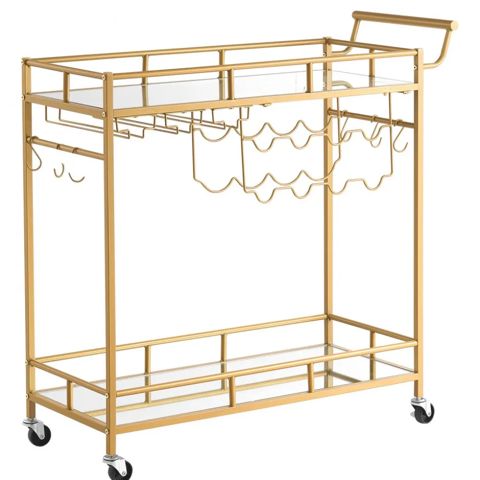 VEVOR Bar Cart, 3 Tiers Home Kitchen Serving Carts, Industrial Rolling Utility Station on Wheel, Mobile Drink Beverage Shelf with Wine Rack & Glass Holder, 26.77x14.17x32.68 in, Rustic Brown and Black