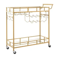 VEVOR Bar Cart, 3 Tiers Home Kitchen Serving Carts, Industrial Rolling Utility Station on Wheel, Mobile Drink Beverage Shelf with Wine Rack & Glass Holder, 26.77x14.17x32.68 in, Rustic Brown and Black