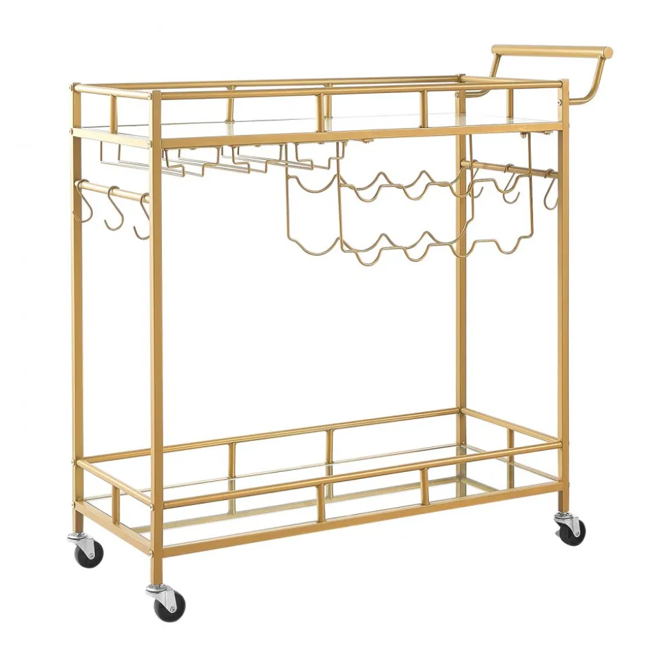VEVOR Bar Cart, 3 Tiers Home Kitchen Serving Carts, Industrial Rolling Utility Station on Wheel, Mobile Drink Beverage Shelf with Wine Rack & Glass Holder, 26.77x14.17x32.68 in, Rustic Brown and Black