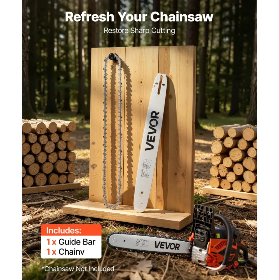 VEVOR Bar & Chainsaw Chain Combo 18" .325" Pitch .058" Gauge 72 Drive Links, Fits VEVOR CN-52G / CN-58G / CN-62G Gas Chainsaw, Alloy Steel, Replacement Guide Bar & Saw Chain with Sharp Cutter Teeth