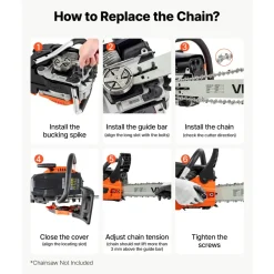 VEVOR Bar & Chainsaw Chain Combo 18" .325" Pitch .058" Gauge 72 Drive Links, Fits VEVOR CN-52G / CN-58G / CN-62G Gas Chainsaw, Alloy Steel, Replacement Guide Bar & Saw Chain with Sharp Cutter Teeth