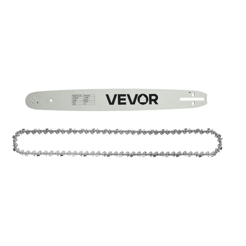 VEVOR Bar & Chainsaw Chain Combo 18" .325" Pitch .058" Gauge 72 Drive Links, Fits VEVOR CN-52G / CN-58G / CN-62G Gas Chainsaw, Alloy Steel, Replacement Guide Bar & Saw Chain with Sharp Cutter Teeth