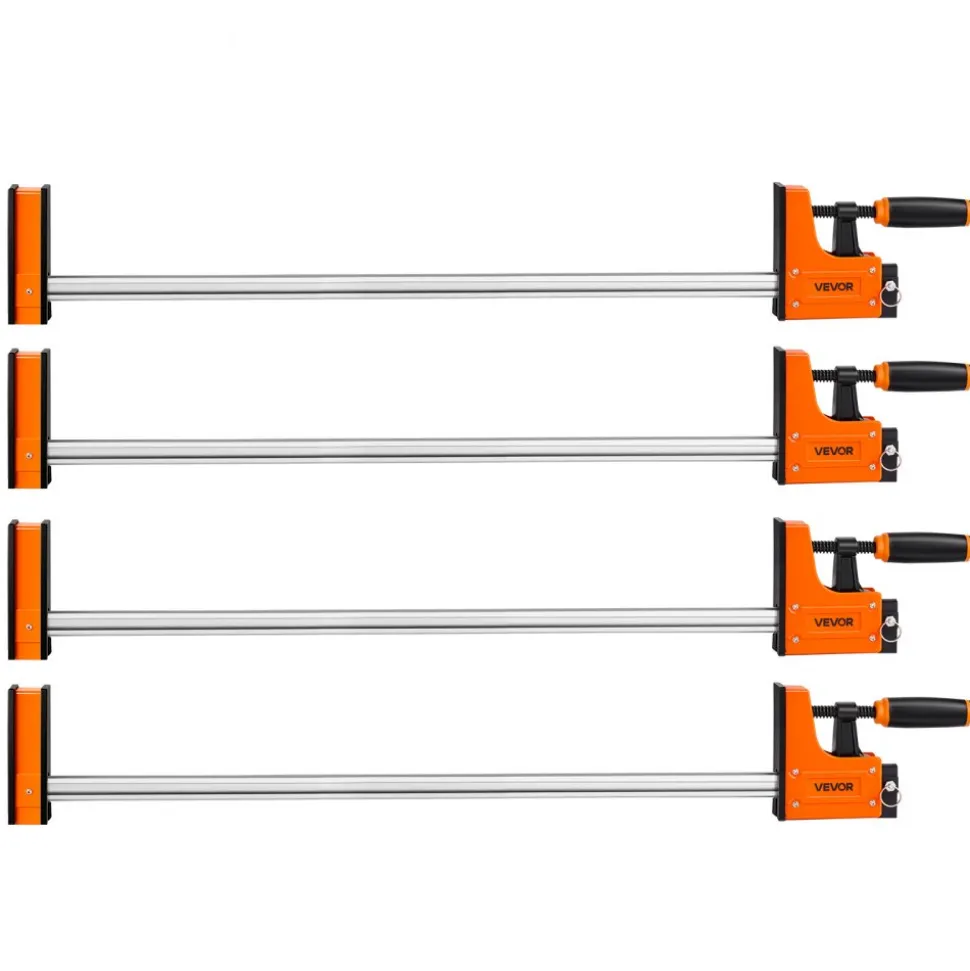 VEVOR Bar Clamps for Woodworking, 4-Pack, 36" Opening F Clamps, 1500 lbs Load Limit, Clamp/Spreader 2 Modes, Soft Rubber Pads, Ergonomic Handle, Carbon Steel Bar, for Wood Working and Metal Working
