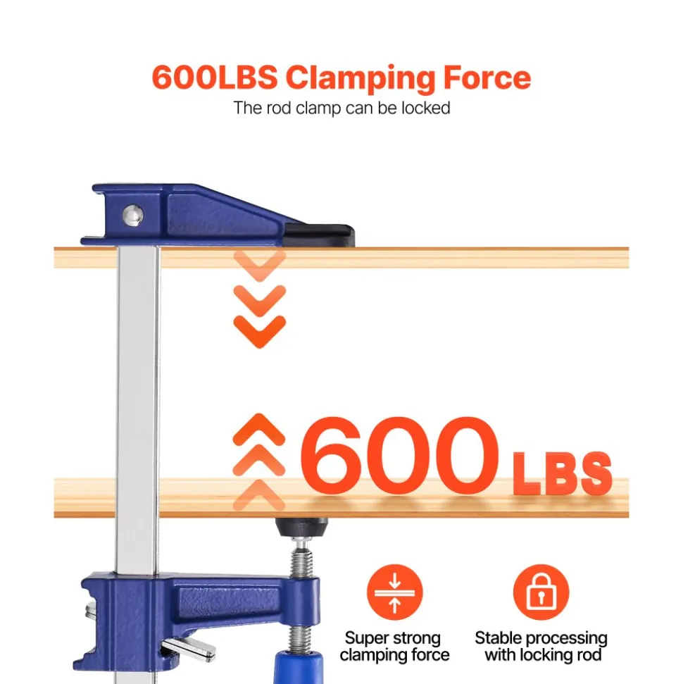 VEVOR Bar Clamps for Woodworking, 4-Pack 36 inch Opening, Lockable F-Clamp with 600 lbs Load Limit, 2-1/2 inch Depth, Cast Iron and Carbon Steel, Easy to Use, Wood Clamps for Woodworking Metal Working
