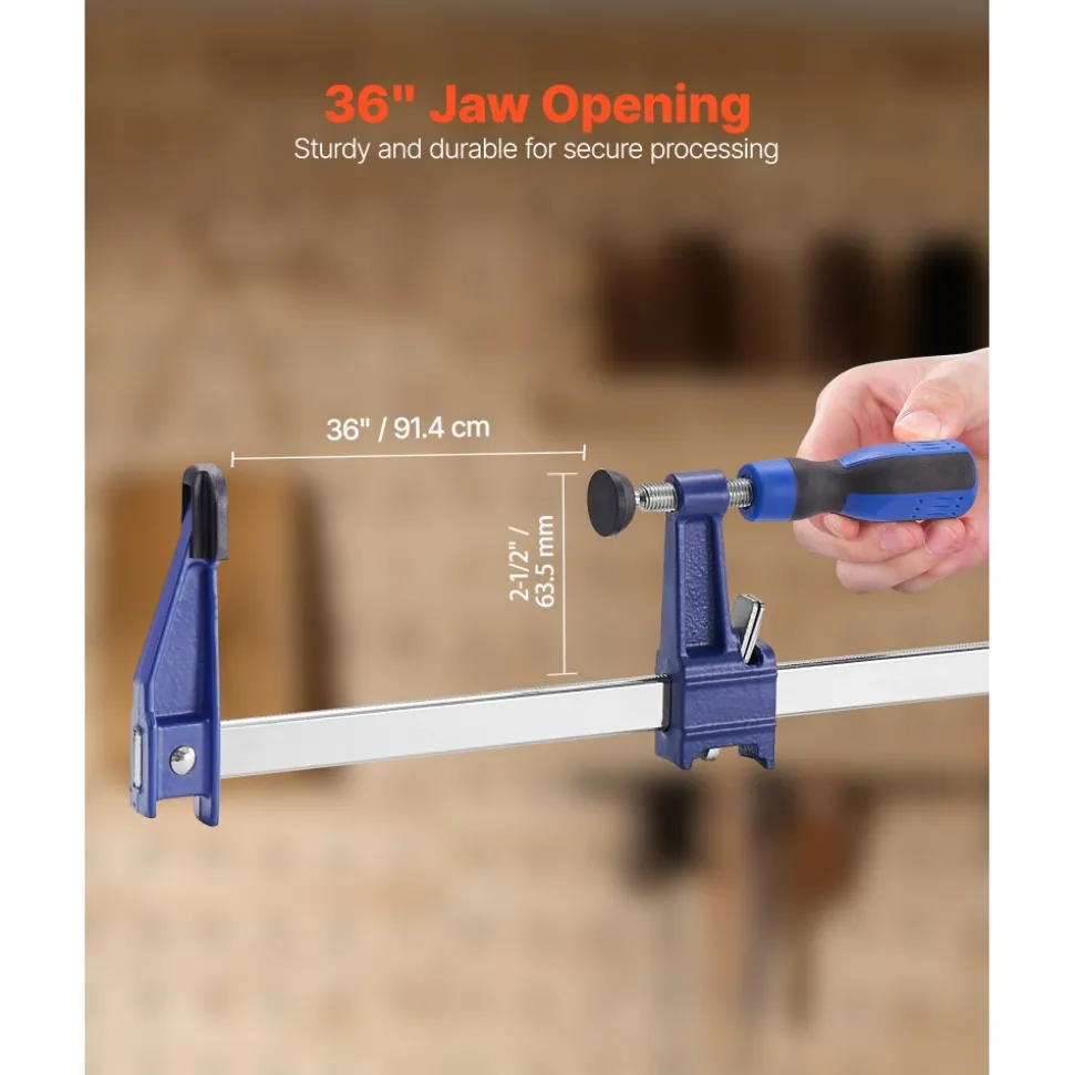 VEVOR Bar Clamps for Woodworking, 4-Pack 36 inch Opening, Lockable F-Clamp with 600 lbs Load Limit, 2-1/2 inch Depth, Cast Iron and Carbon Steel, Easy to Use, Wood Clamps for Woodworking Metal Working