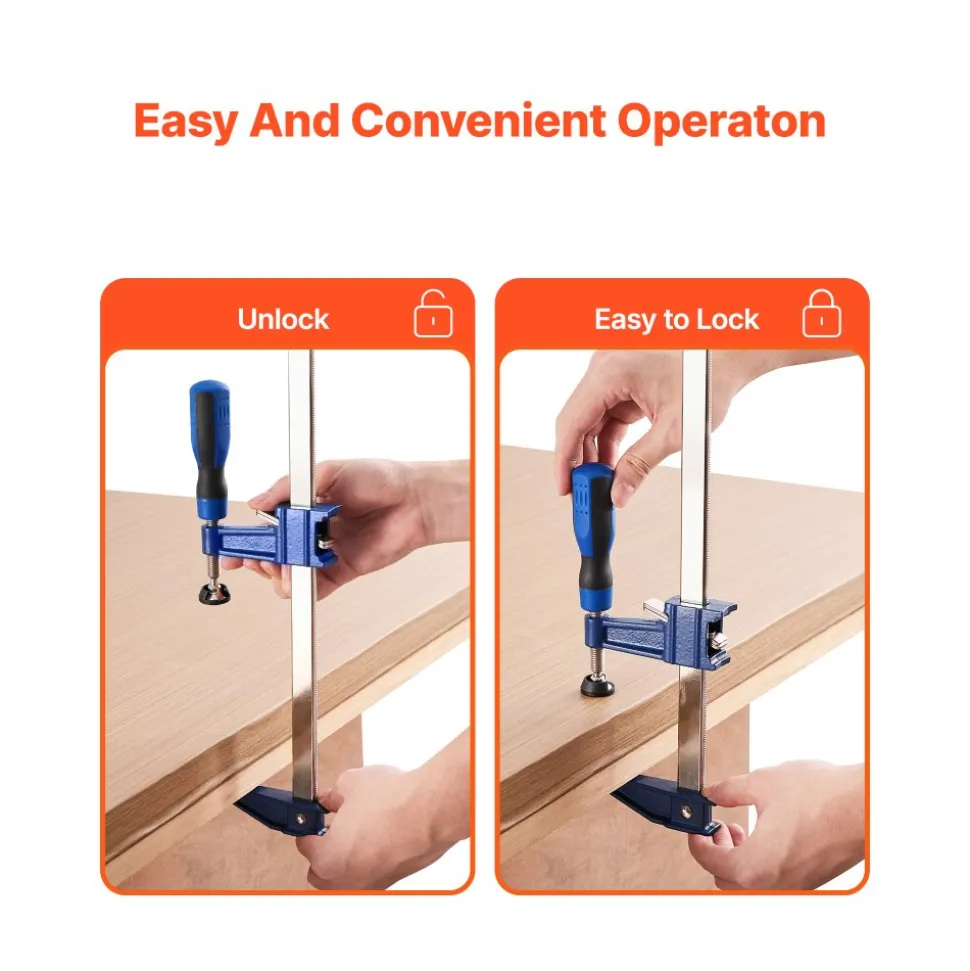 VEVOR Bar Clamps for Woodworking, 4-Pack 36 inch Opening, Lockable F-Clamp with 600 lbs Load Limit, 2-1/2 inch Depth, Cast Iron and Carbon Steel, Easy to Use, Wood Clamps for Woodworking Metal Working