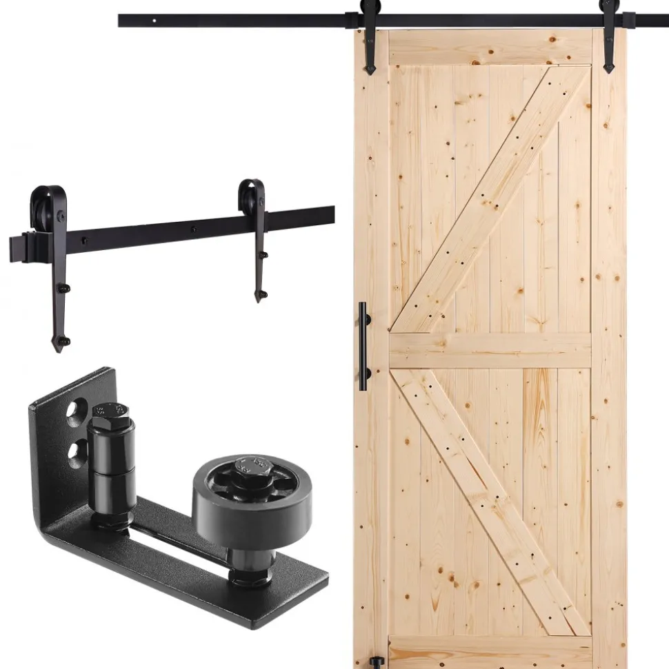 VEVOR Barn Door and Hardware Kit, 36" x 84" Wood Sliding Barn Door, Smoothly and Quietly, Barn Door Kit with 8-in-1 Floor Guide and Door Handle, Spruce Wood Panelled Slab, Easy to Install
