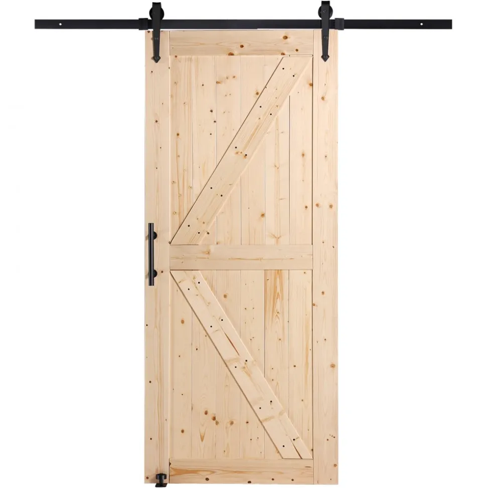 VEVOR Barn Door and Hardware Kit, 36" x 84" Wood Sliding Barn Door, Smoothly and Quietly, Barn Door Kit with 8-in-1 Floor Guide and Door Handle, Spruce Wood Panelled Slab, Easy to Install