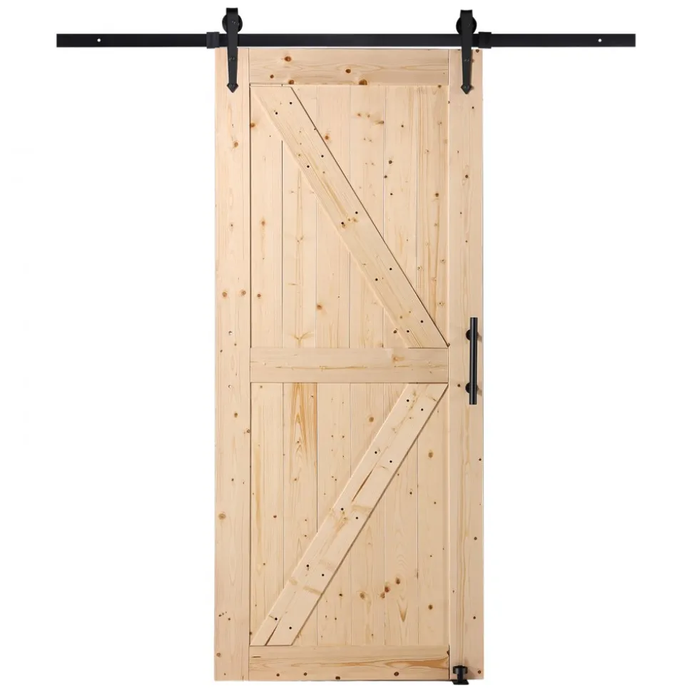 VEVOR Barn Door and Hardware Kit, 36" x 84" Wood Sliding Barn Door, Smoothly and Quietly, Barn Door Kit with 8-in-1 Floor Guide and Door Handle, Spruce Wood Panelled Slab, Easy to Install