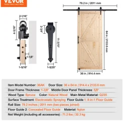 VEVOR Barn Door and Hardware Kit, 36