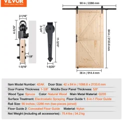 VEVOR Barn Door and Hardware Kit, 42