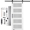 VEVOR Barn Door and Hardware Kit, 32" x 84" Wood and Glass Sliding Barn Door, Smoothly and Quietly, Barn Door Kit with 8-in-1 Floor Guide and Door Handle, Spruce Wood Slab and Frosted Glass