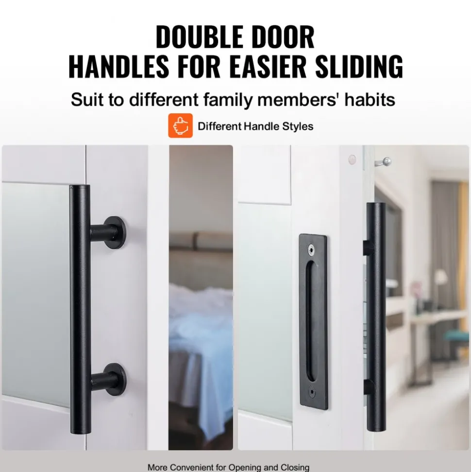 VEVOR Barn Door and Hardware Kit, 32" x 84" Wood and Glass Sliding Barn Door, Smoothly and Quietly, Barn Door Kit with 8-in-1 Floor Guide and Door Handle, Spruce Wood Slab and Frosted Glass