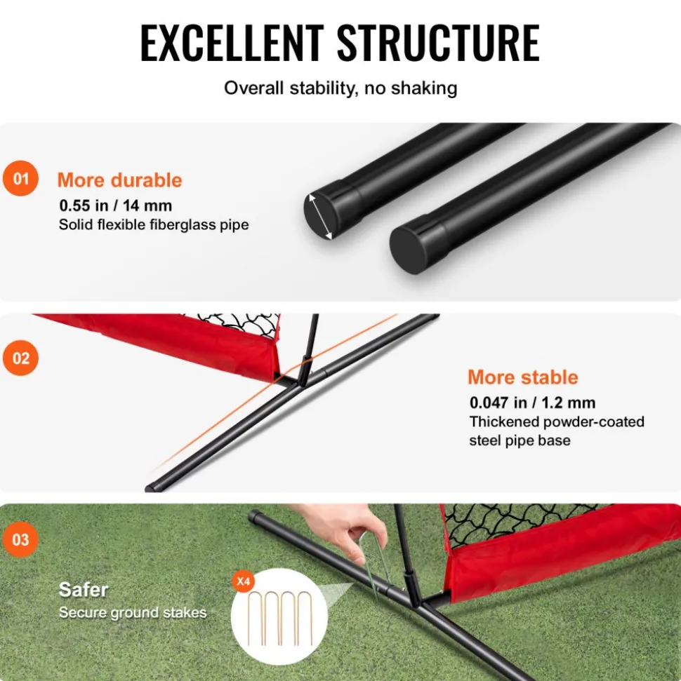 VEVOR Barricade Backstop Net, 16x10 ft Ball Sports Barrier Netting, Portable Practice Equipment with Carry Bag, Protection Screen for Baseball Softball Lacrosse Soccer Hockey Training, for Backyard