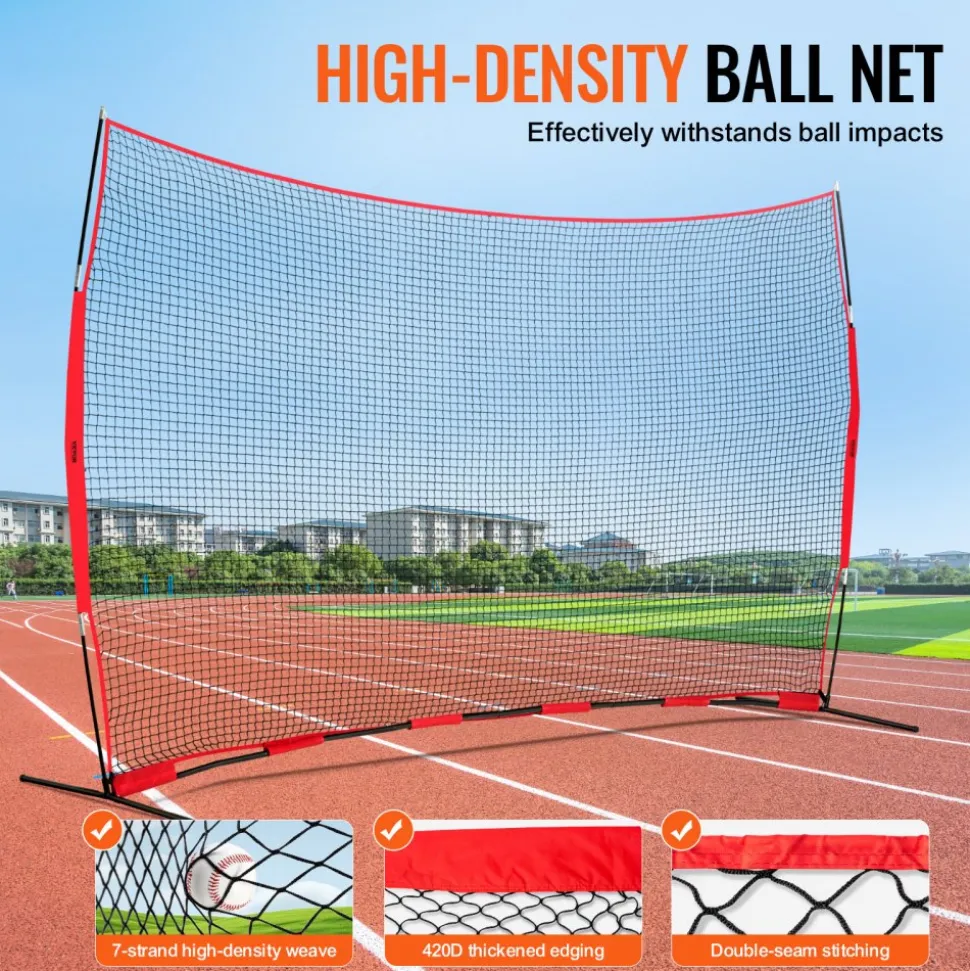 VEVOR Barricade Backstop Net, 16x10 ft Ball Sports Barrier Netting, Portable Practice Equipment with Carry Bag, Protection Screen for Baseball Softball Lacrosse Soccer Hockey Training, for Backyard