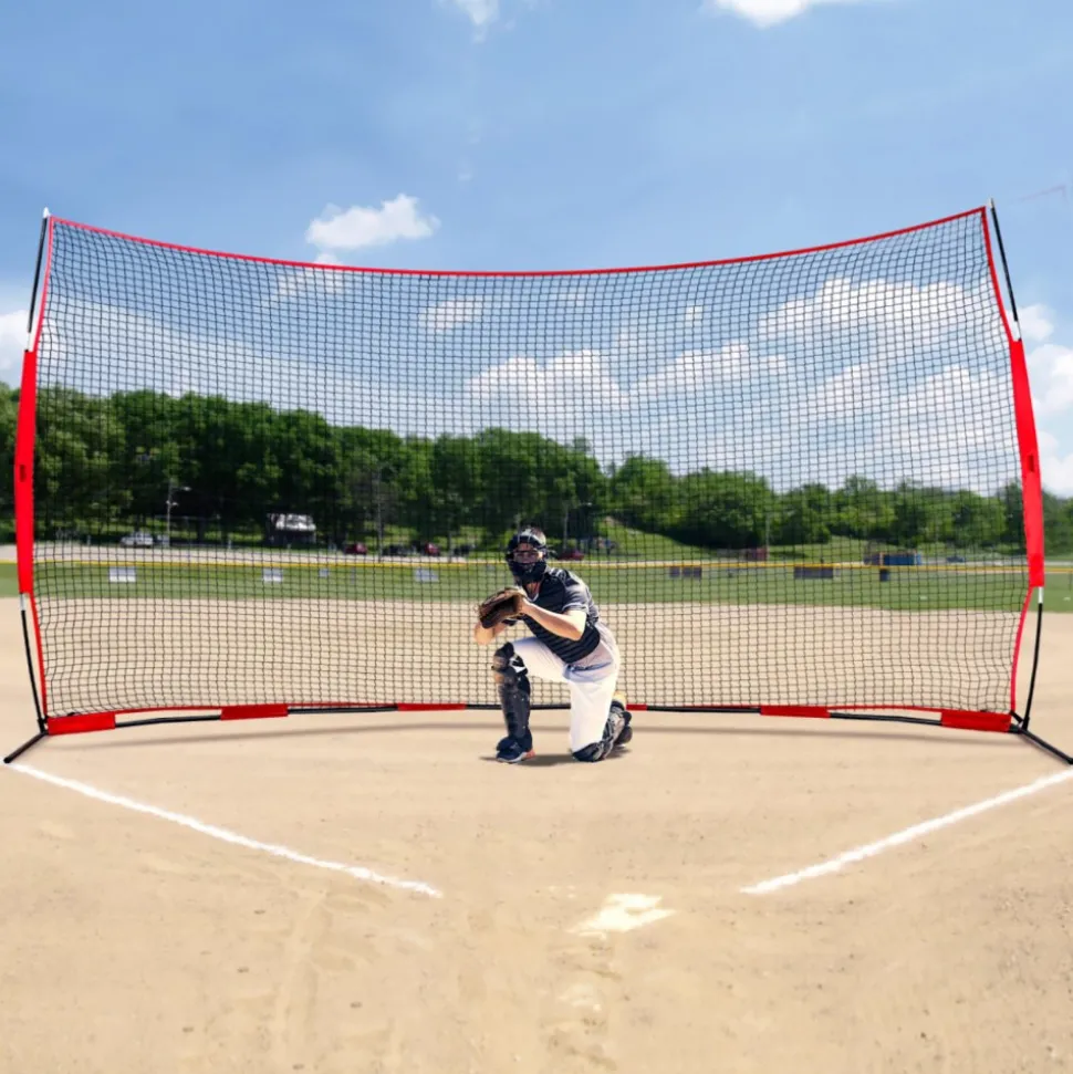 VEVOR Barricade Backstop Net, 16x10 ft Ball Sports Barrier Netting, Portable Practice Equipment with Carry Bag, Protection Screen for Baseball Softball Lacrosse Soccer Hockey Training, for Backyard