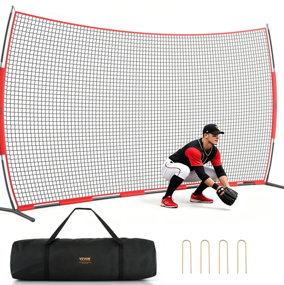 VEVOR Barricade Backstop Net, 20x10 ft Ball Sports Barrier Netting, Portable Practice Equipment with Carry Bag, Protection Screen for Baseball Softball Lacrosse Soccer Hockey Training, for Backyard