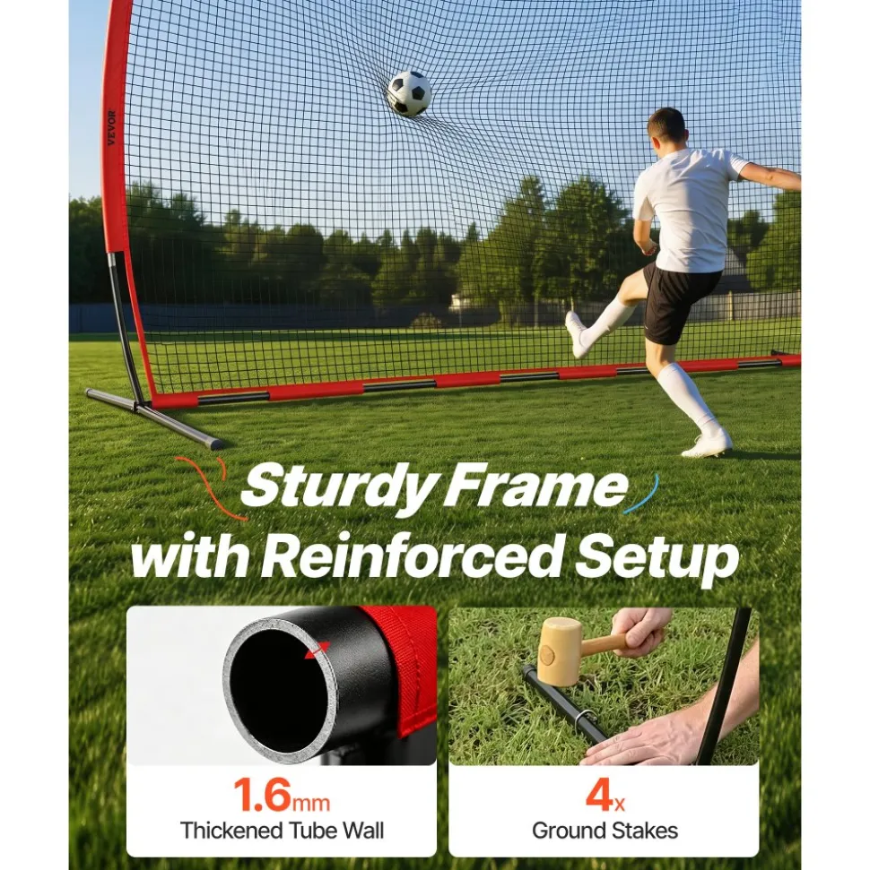 VEVOR Barricade Backstop Net, 20x10 ft Ball Sports Barrier Netting, Portable Practice Equipment with Carry Bag, Protection Screen for Baseball Softball Lacrosse Soccer Hockey Training, for Backyard
