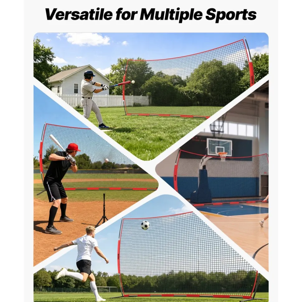 VEVOR Barricade Backstop Net, 20x10 ft Ball Sports Barrier Netting, Portable Practice Equipment with Carry Bag, Protection Screen for Baseball Softball Lacrosse Soccer Hockey Training, for Backyard