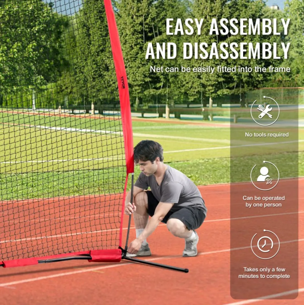 VEVOR Barricade Backstop Net, 12x9 ft Ball Sports Barrier Netting, Portable Practice Equipment with Carry Bag, Protection Screen for Baseball Softball Lacrosse Soccer Hockey Training, for Backyard