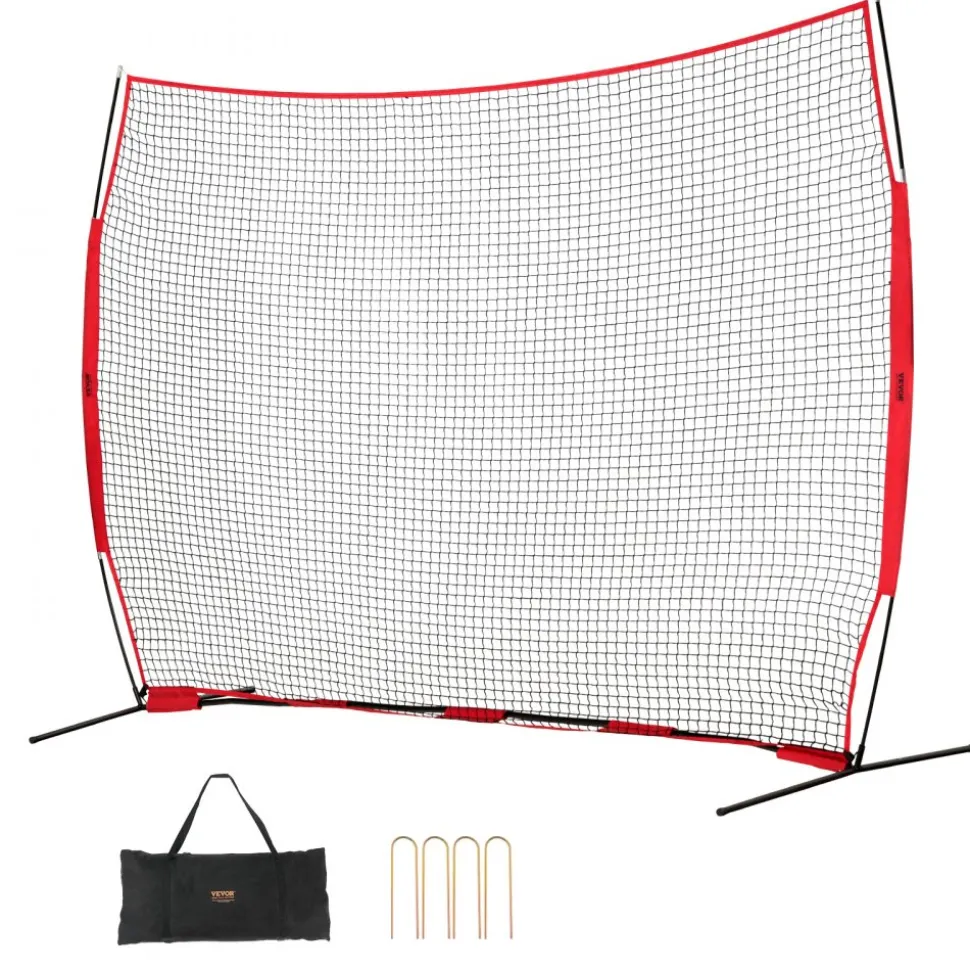VEVOR Barricade Backstop Net, 12x9 ft Ball Sports Barrier Netting, Portable Practice Equipment with Carry Bag, Protection Screen for Baseball Softball Lacrosse Soccer Hockey Training, for Backyard