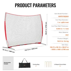 VEVOR Barricade Backstop Net, 12x9 ft Ball Sports Barrier Netting, Portable Practice Equipment with Carry Bag, Protection Screen for Baseball Softball Lacrosse Soccer Hockey Training, for Backyard